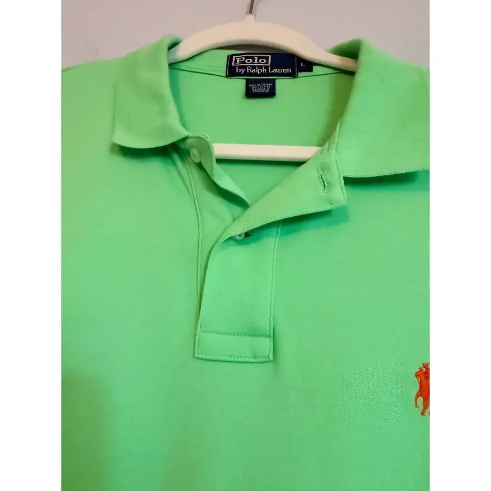 Polo Ralph Lauren Mens Polo Short Sleeve Shirt Size L Green 100% Cotton Logo